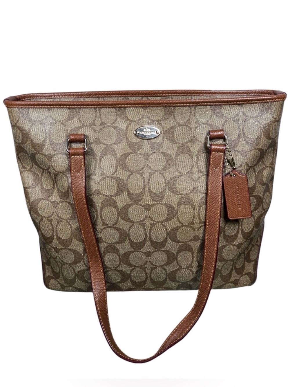Coach monogram Signature Zip top Tote/Purse, Khaki Brown